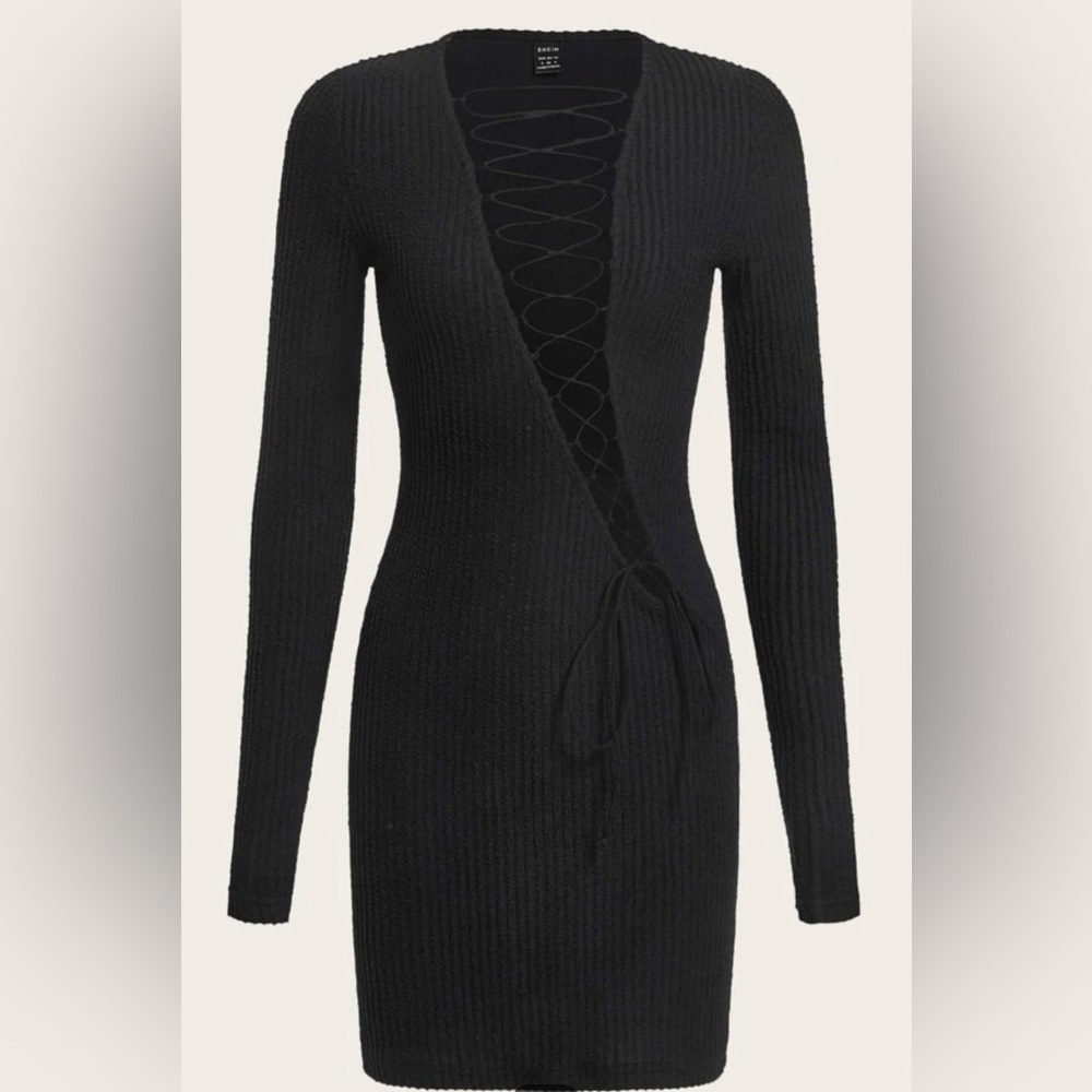 SHEIN ICON Lace Up Front Bodycon Dress